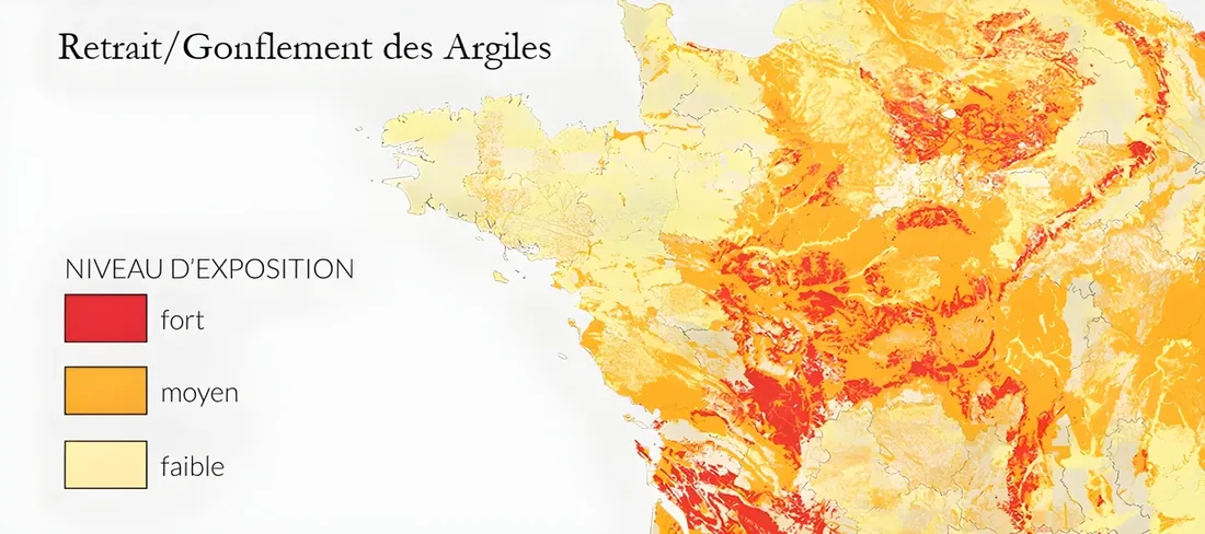 Carte d'exposition au retrait-gonflement des argiles en France